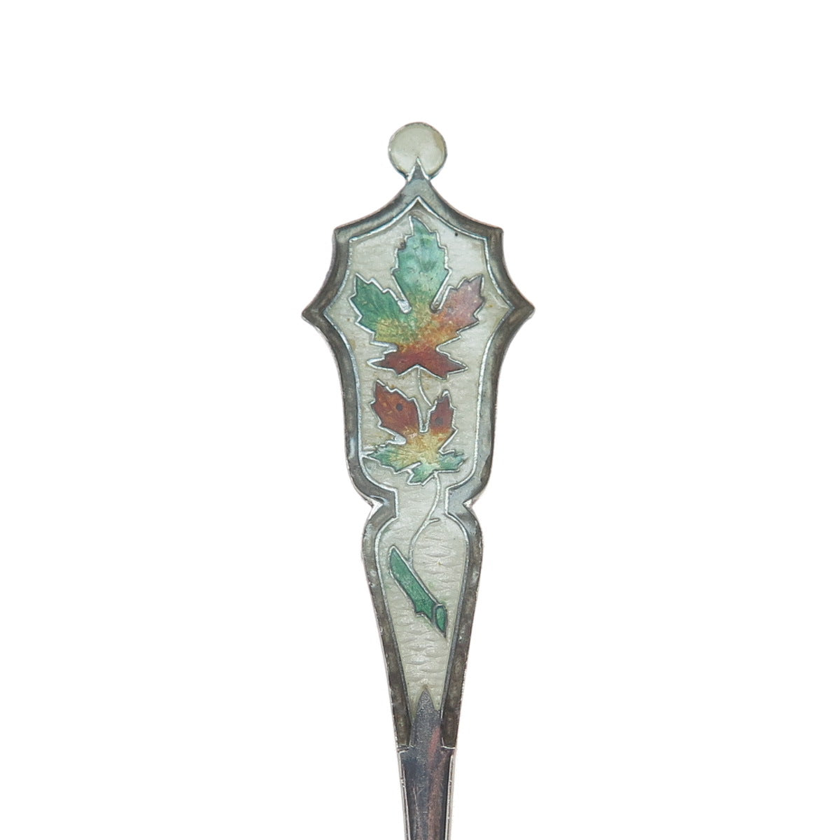 CARON BROS. 925 Sterling Silver Antique Canada Enamel Maple Leaf Coffee Spoon