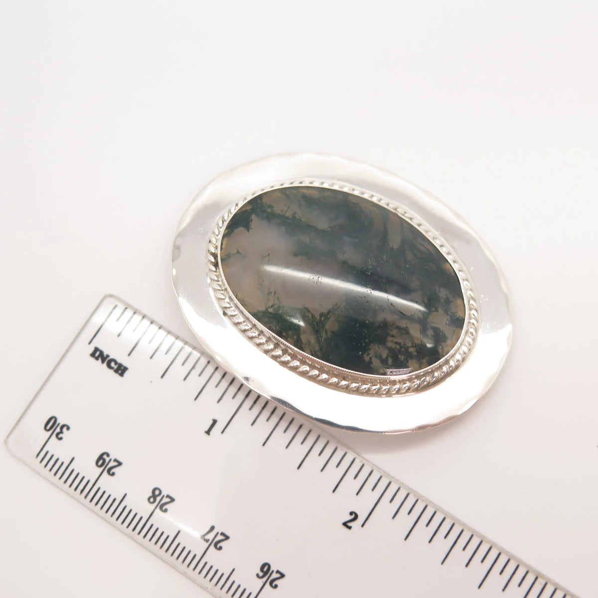 925 Sterling Silver Vintage Real Large Agate Gemstone Pin Brooch