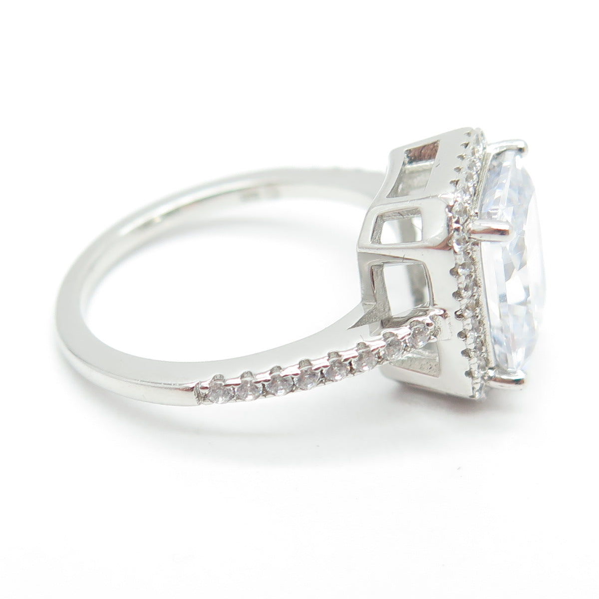 925 Sterling Silver Radiant & Round-Cut Shaped C Z Ring Size 7.25