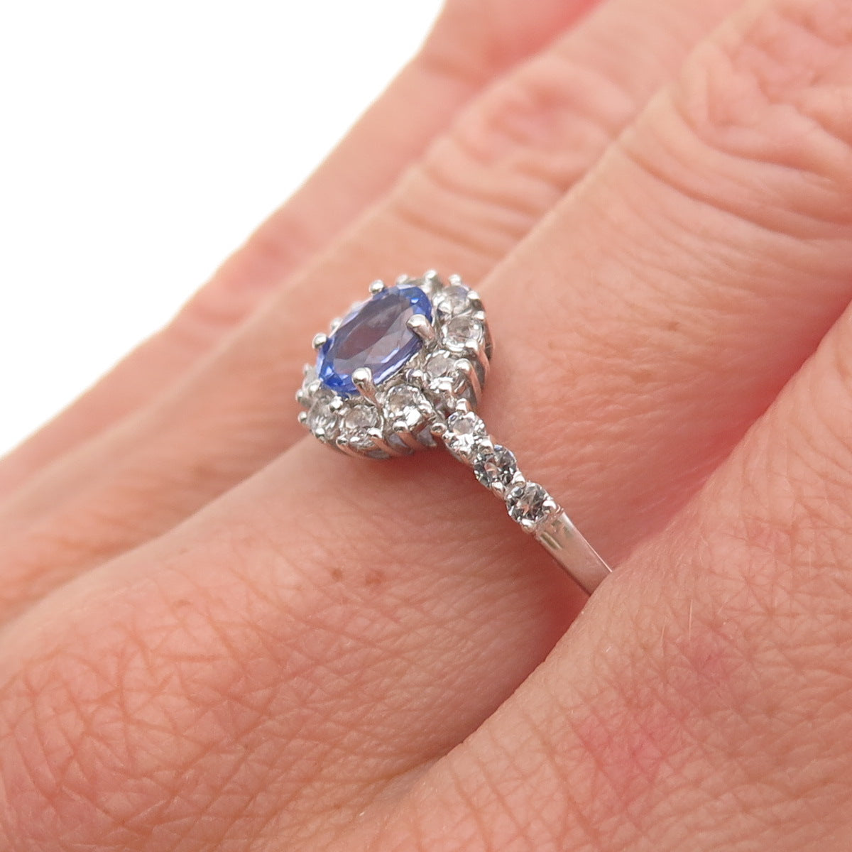 Chuck Clemency 925 Sterling Silver Real Tanzanite & White Topaz Ring Size 8