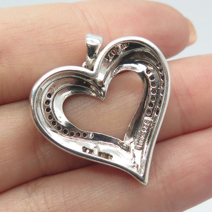 925 Sterling Silver Real Multi-Cut White & Canary Diamond Heart Pendant