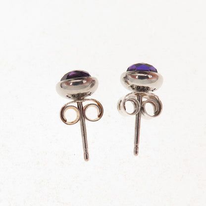 Pandora 925 Sterling Silver Real Amethyst February Birthday Blooms Stud Earrings