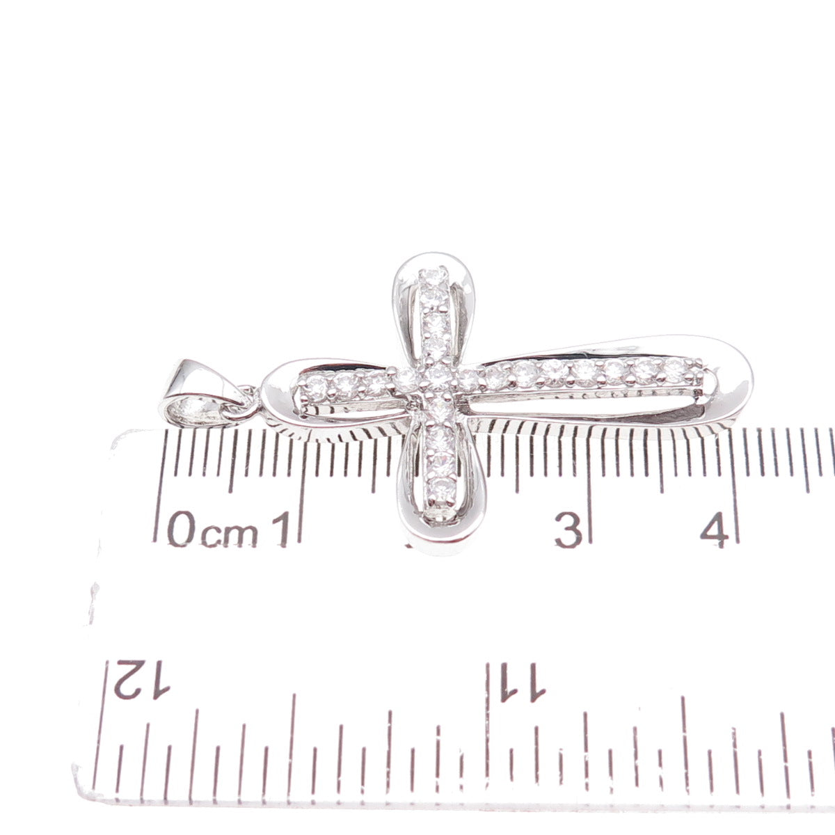 925 Sterling Silver Round-Cut C Z Cross Charm Pendant