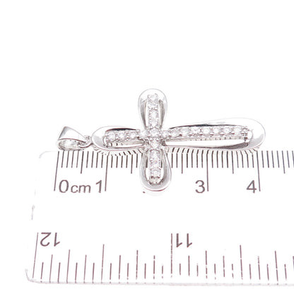 925 Sterling Silver Round-Cut C Z Cross Charm Pendant