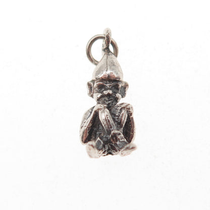 925 Sterling Silver Vintage Pixie Oxidized 3D Mini Charm Pendant