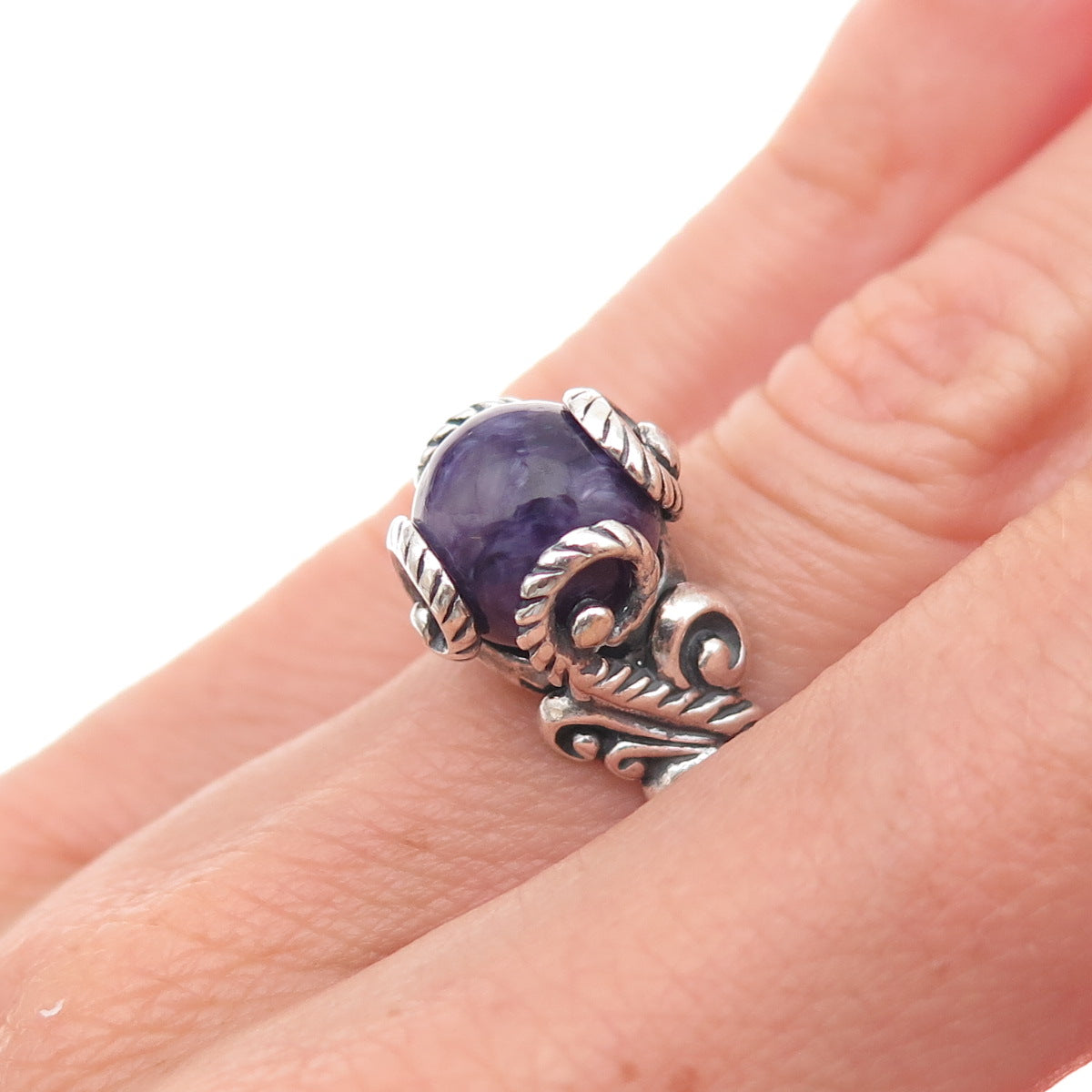 Carolyn Pollack 925 Sterling Silver Vintage Real Charoite Swirl Ring Size 5.25