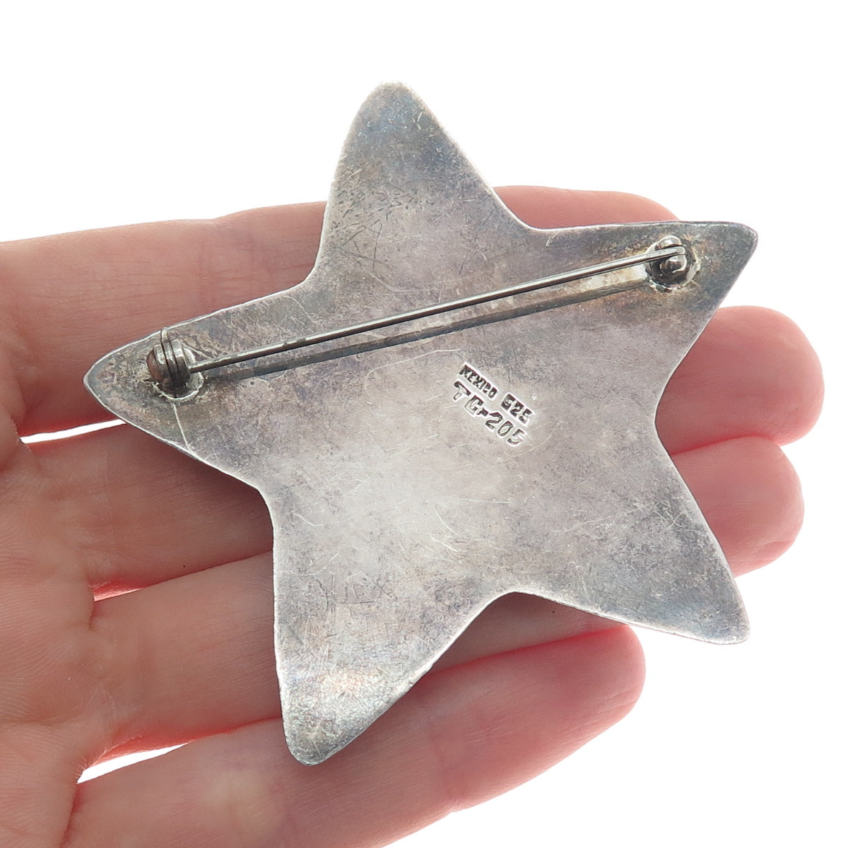 925 Sterling Silver Vintage Mexico Star & Crescent Shadow Box Oxidized Brooch