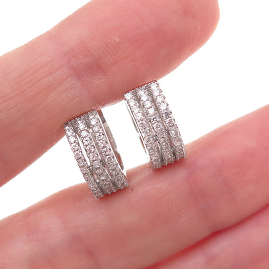 925 Sterling Silver Round-Cut C Z Hoop Earrings