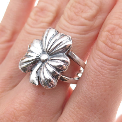 950 Silver Vintage Clover Good Luck Oxidized Ring Size 8