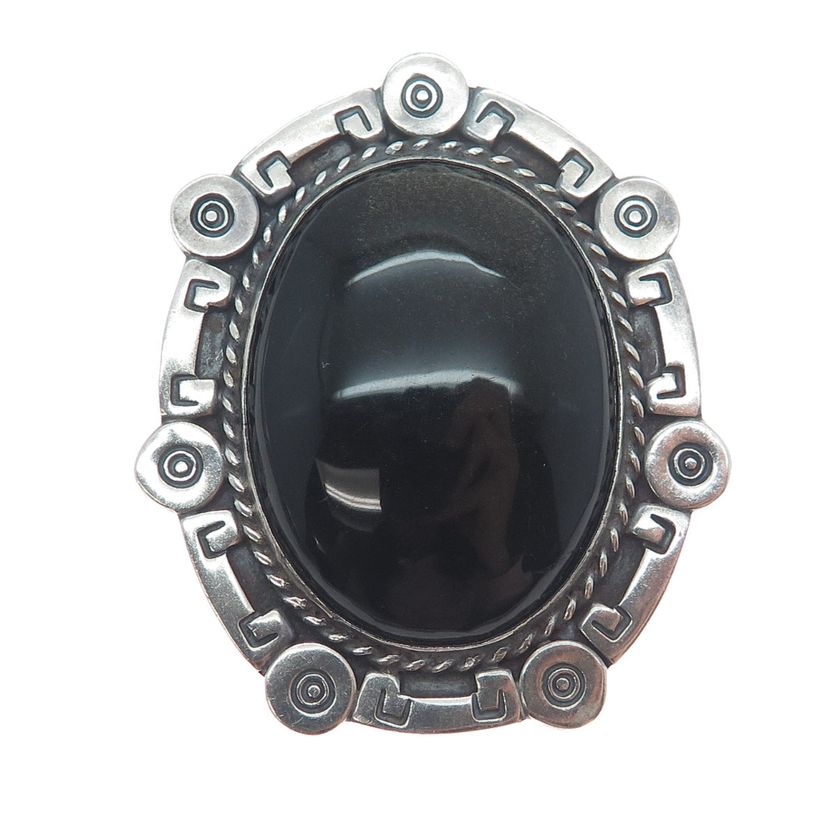 J. SOTELO 925 Sterling Vintage Mexico Real Black Onyx Oxidized Brooch / Pendant