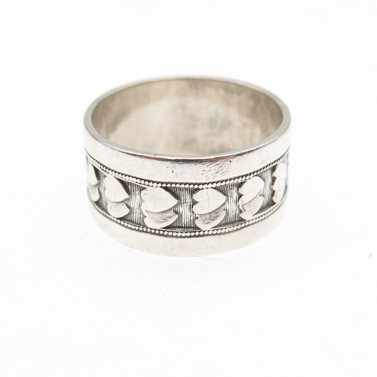 J.D. SCHLANG CO. 925 Sterling Silver Vintage Couple Heart Band Ring Size 7.25