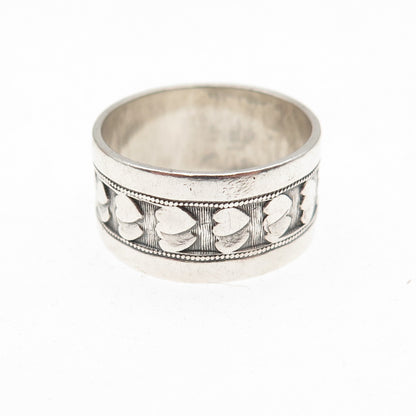 J.D. SCHLANG CO. 925 Sterling Silver Vintage Couple Heart Band Ring Size 7.25