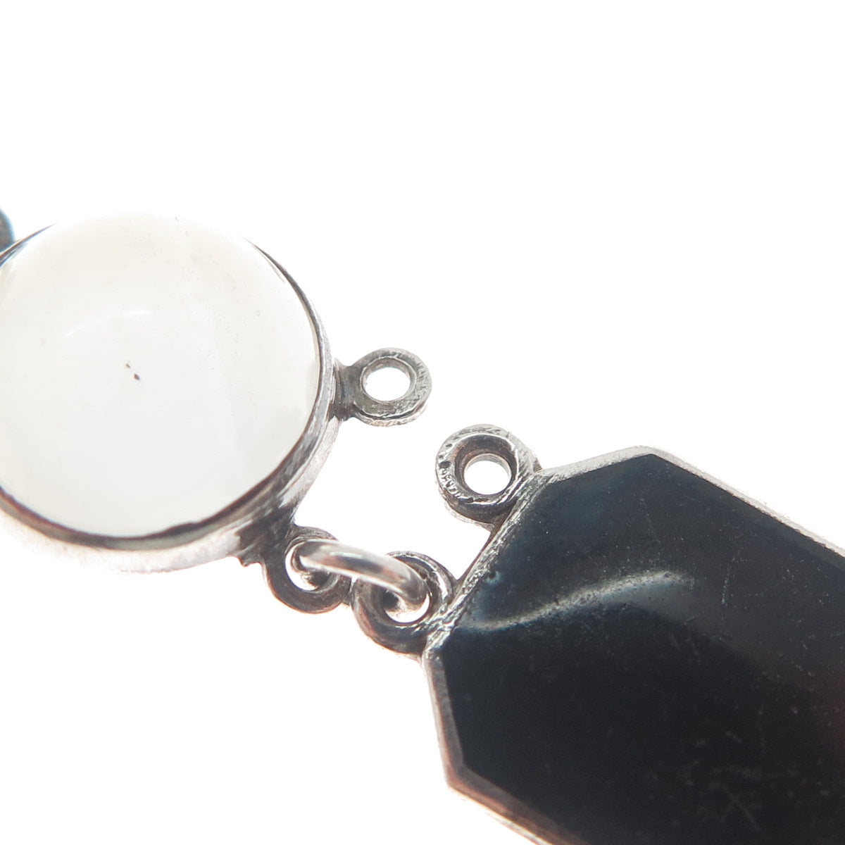 925 Sterling Silver Antique Real Opalite & Enamel Bracelet 7.75" (repair)