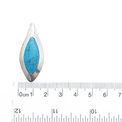 925 Sterling Vintage Morenci Turquoise Black Onyx Petal Dual Sided Slide Pendant