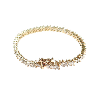 925 Sterling Silver Gold Plated Marquise-Cut C Z Tennis Link Bracelet 7"