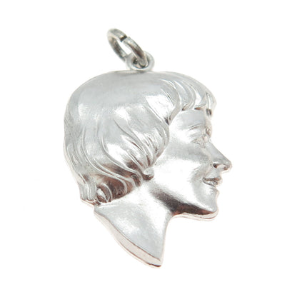 WELLS 925 Sterling Silver Vintage Girl Face Profile Pendant