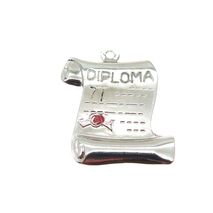 925 Sterling Silver Vintage Enamel Diploma Scroll Pendant