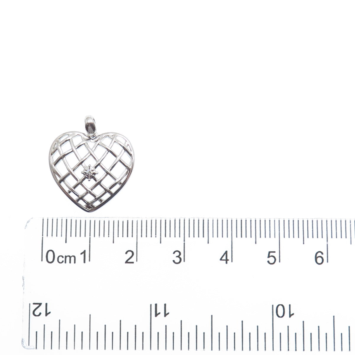 925 Sterling Silver Round-Cut C Z Woven Heart Minimalist Charm Pendant