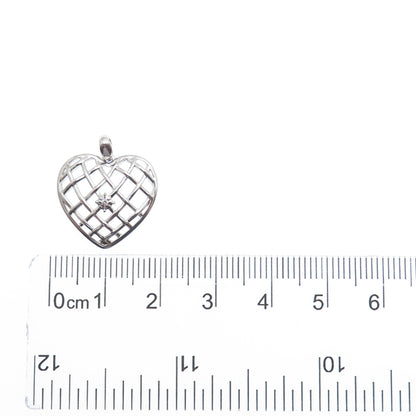 925 Sterling Silver Round-Cut C Z Woven Heart Minimalist Charm Pendant