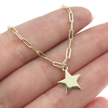 925 Sterling Silver Gold Plated Star Paperclip Chain Necklace 16-18"