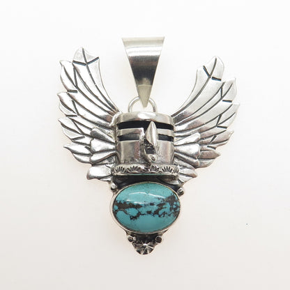 ROIE JAQUE NAVAJO Old Pawn 925 Sterling Silver Peacock Turquoise Eagle Pendant