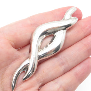925 Sterling Silver Vintage Mexico Modernist Wavy Pin Brooch