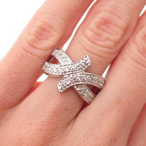 925 Sterling Silver Round-Cut C Z Crisscross Bypass Ring Size 6.25