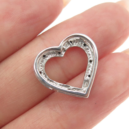 925 Sterling Silver Real Round-Cut Black Diamond Heart Minimalist Slide Pendant