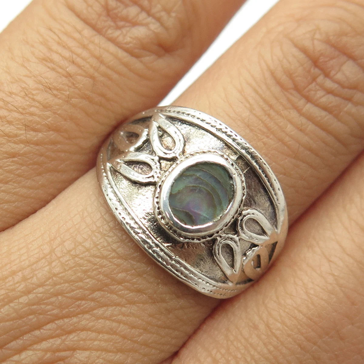 925 Sterling Silver Vintage Real Abalone Shell Ring Size 9.25