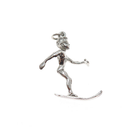 925 Sterling Silver Vintage Waterskier 3D Charm Pendant