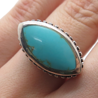 925 Sterling Silver Vintage Real Lone Mountain Turquoise Beaded Ring Size 6.75
