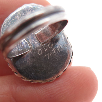 Old Pawn Sterling Silver OLG Artisan Agate Southwestern Tribal Ring Size 5.25