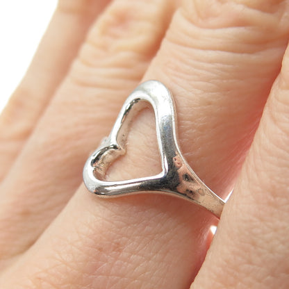 925 Sterling Silver Vintage Modernist Heart Ring Size 8