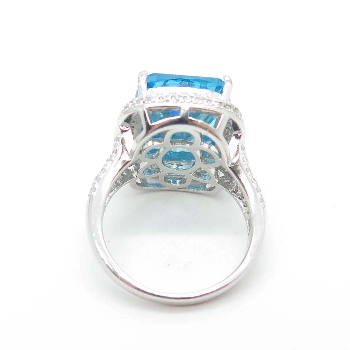 925 Sterling Silver White & Blue C Z Ring Size 7.25