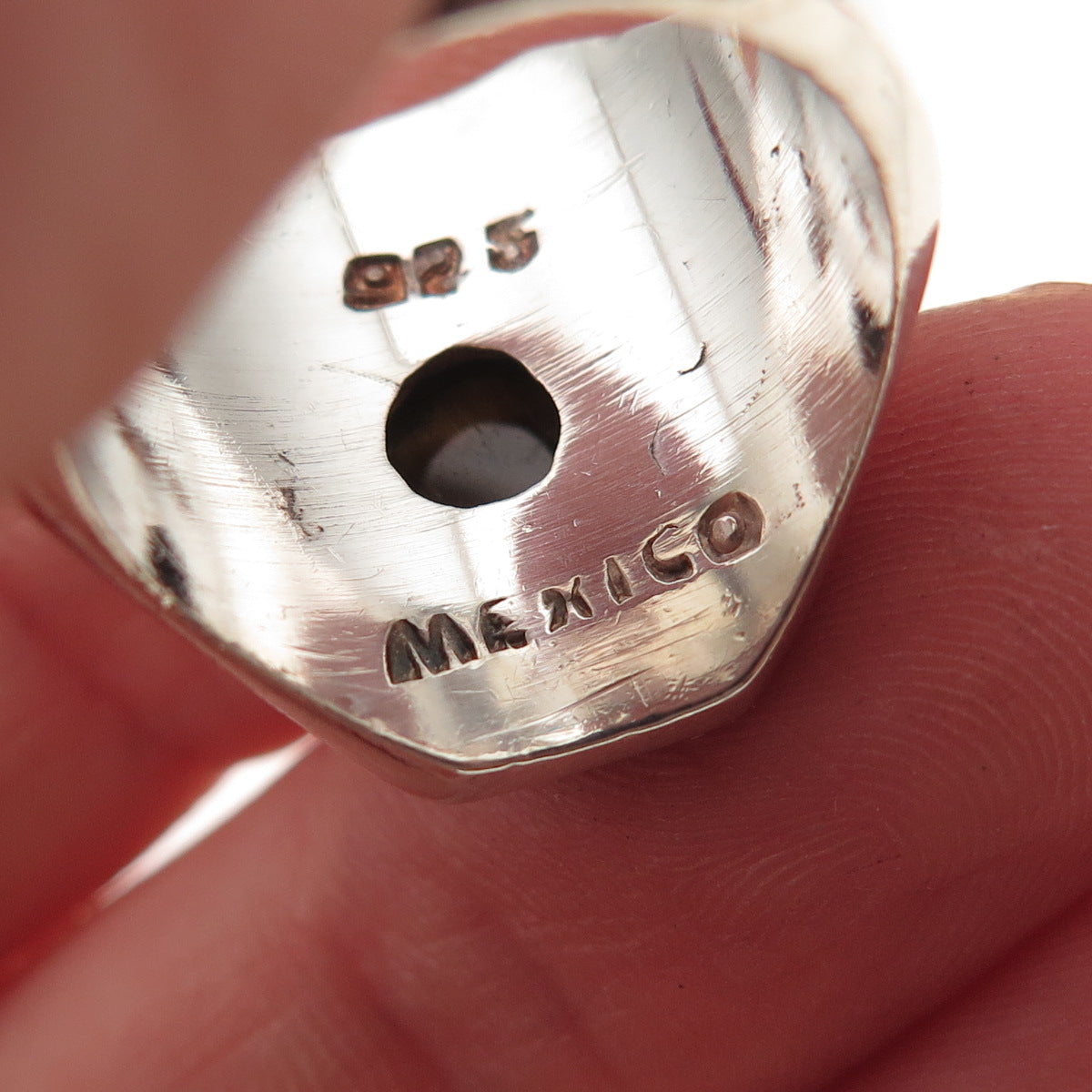 925 Sterling Silver Vintage Mexico Real Tiger Eye Modernist Ring Size 6