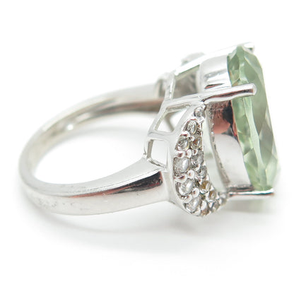 SAM 925 Sterling Silver Real Green Amethyst & White Topaz Ring Size 6