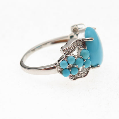 925 Sterling Silver Real Sleeping Beauty Turquoise & White Topaz Ring Size 8