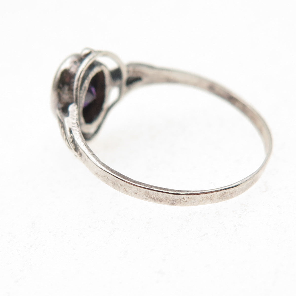 925 Sterling Silver Vintage Real Oval-Cut Amethyst Oxidized Ring Size 7