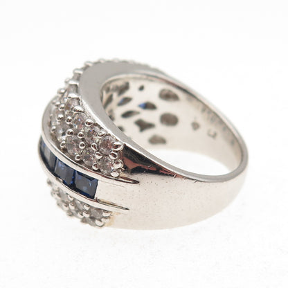 925 Sterling Silver Lab-Created Sapphire & C Z Ring Size 7