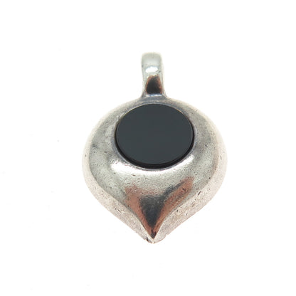 925 Sterling Silver Vintage Israel Real Black Onyx Gemstone Modernist Pendant