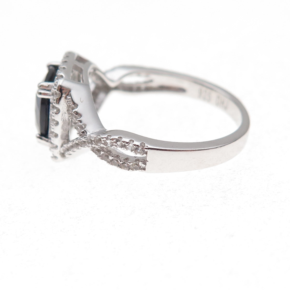 925 Sterling Silver Real White Topaz & Lab-Created Sapphire Ring Size 8.25