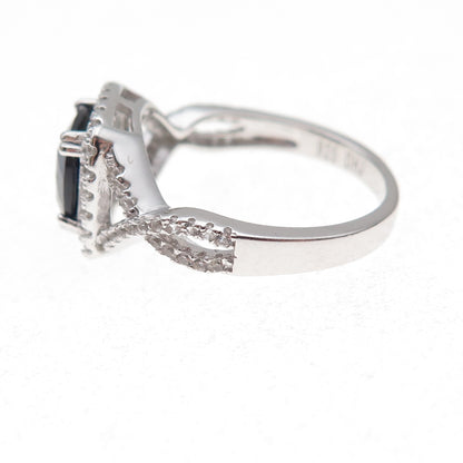 925 Sterling Silver Real White Topaz & Lab-Created Sapphire Ring Size 8.25