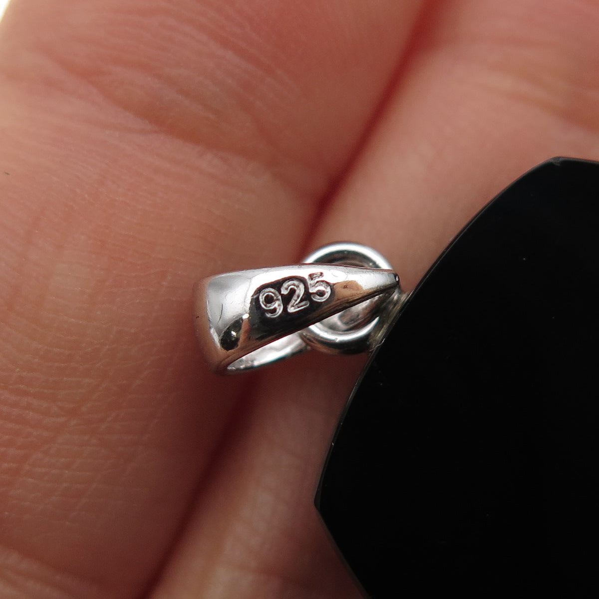 925 Sterling Silver Real Black Onyx & C Z Modernist Charm Pendant