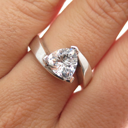 925 Sterling Silver Vintage Triangle-Cut C Z Modernist Bypass Ring Size 8