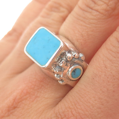 925 Sterling Silver Vintage Real Turquoise Modernist Ring Size 8.5
