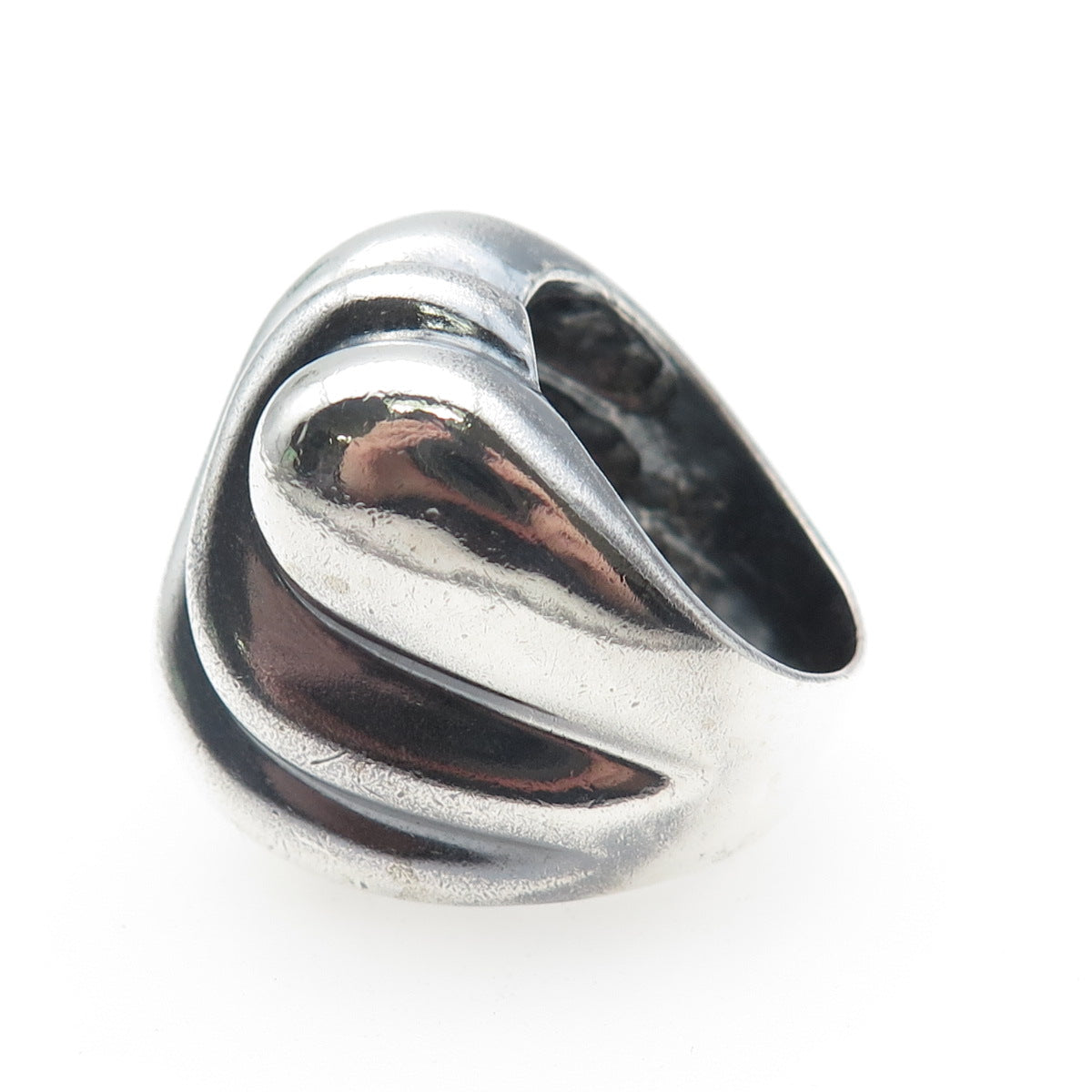 925 Sterling Silver Vintage Mexico Modernist Ribbed Dome Oxidized Ring Size 7