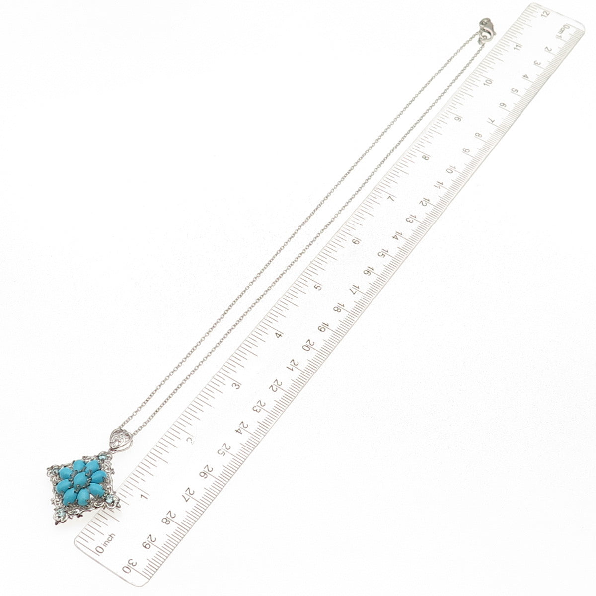 D'Joy 925 Sterling Silver Real Turquoise & Aquamarine Cable Chain Necklace 20"