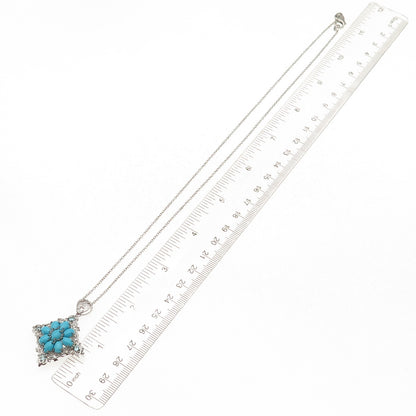 D'Joy 925 Sterling Silver Real Turquoise & Aquamarine Cable Chain Necklace 20"