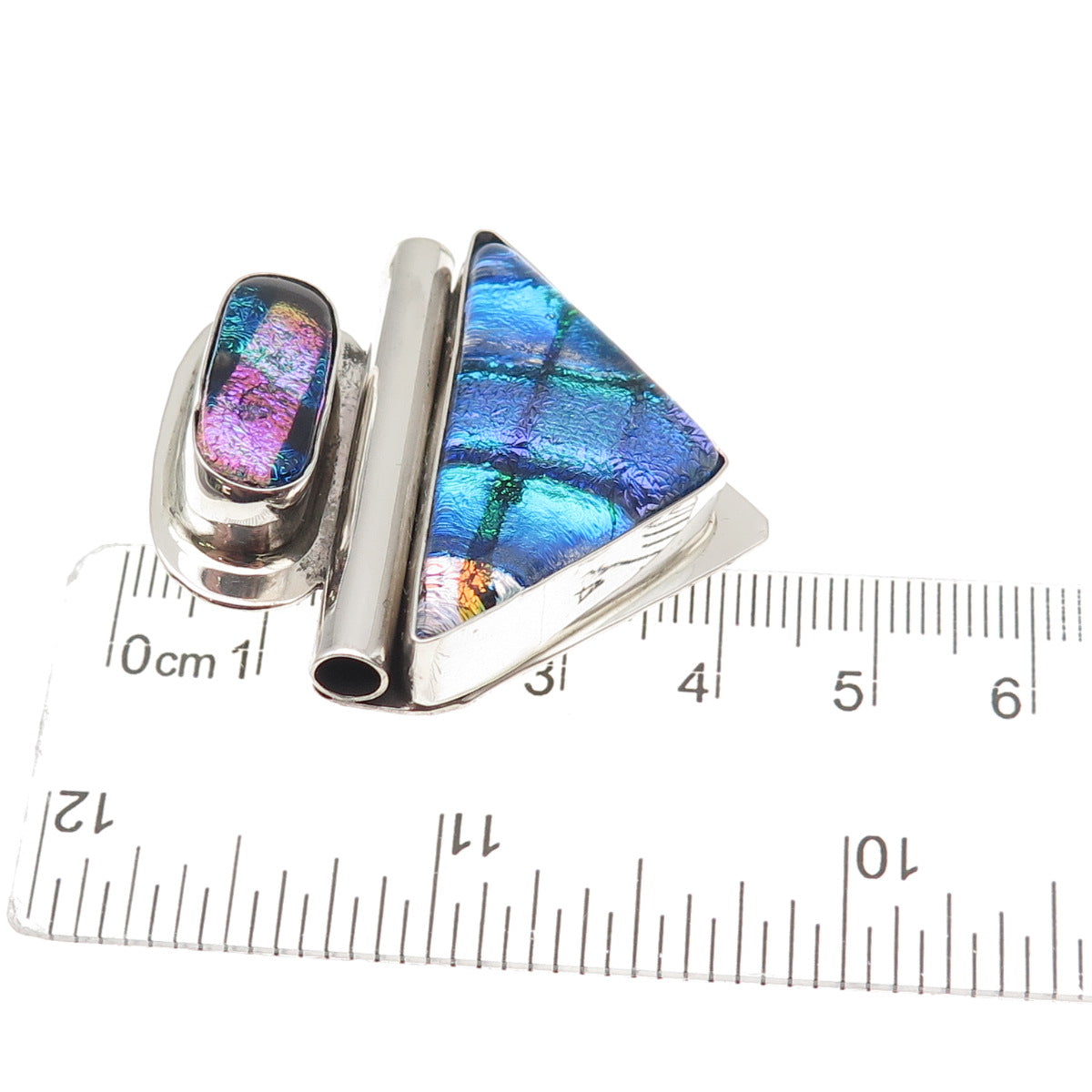 Liz Sabol Sterling Silver Vintage Dichroic Glass Modernist Slide Charm Pendant