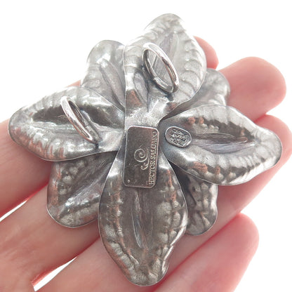 HECTOR SALGADO 950 Silver Vintage Mexico Sunstone Flower Oxidized Slide Pendant
